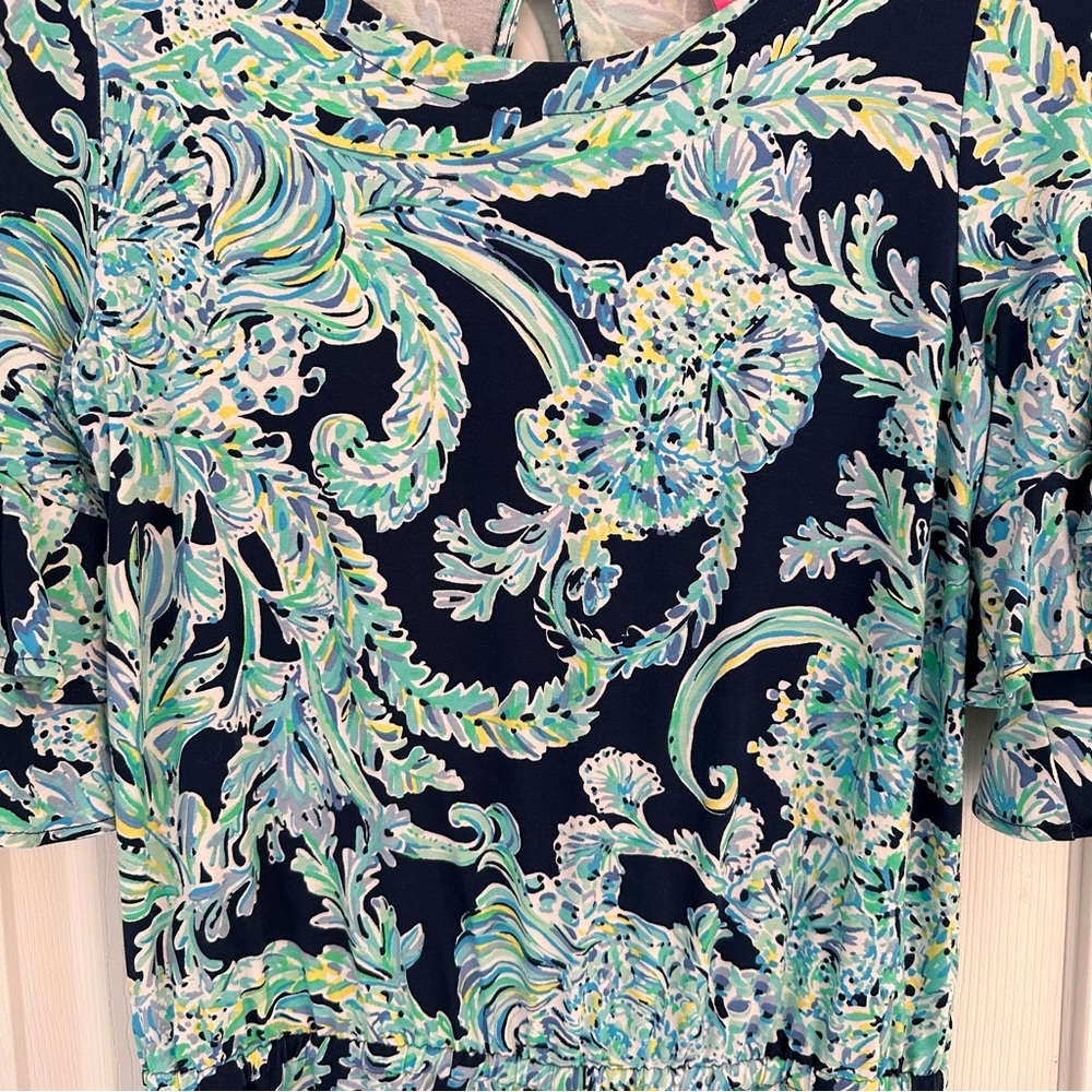 Lilly Pulitzer Lula Romper High Tide Navy Scuba Doo Ruffled Sleeves, Size Medium - Picture 11 of 15